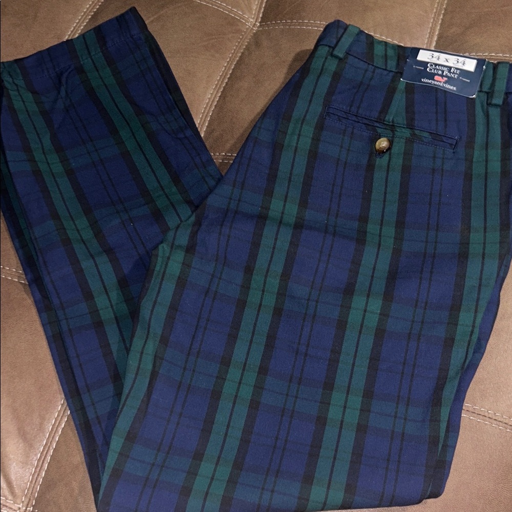 Vineyard Vines Men's Navy & Green Plaid Pants